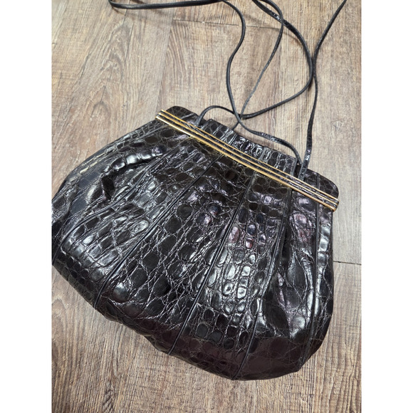 Vintage Judith Leiber Classic Black Snakeskin Reptile Gold Clutch Evening Purse - Picture 5 of 11